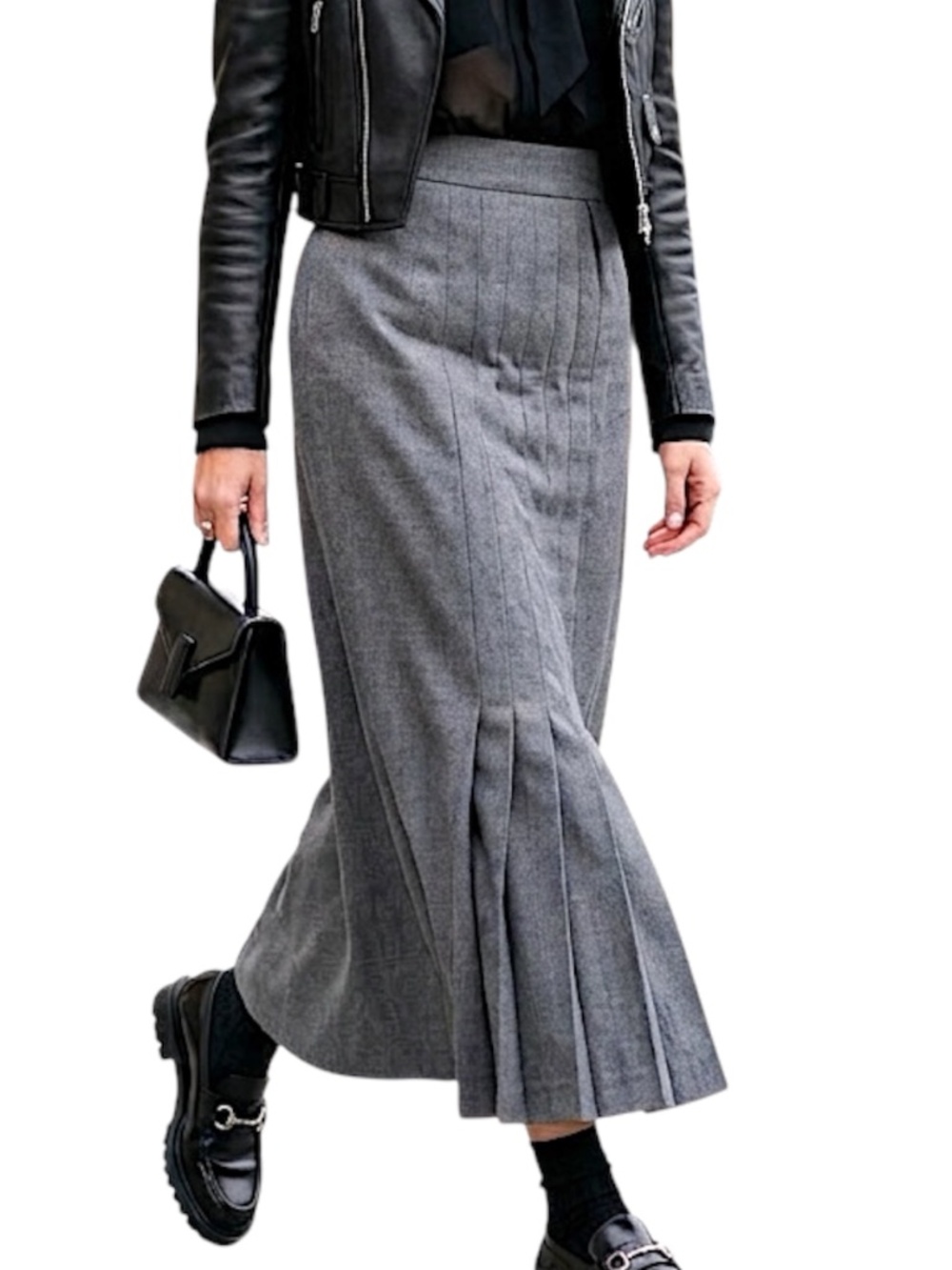 Vintage 70s 80s pure wool grey drop pleat old money quiet luxury maxi skirt 12